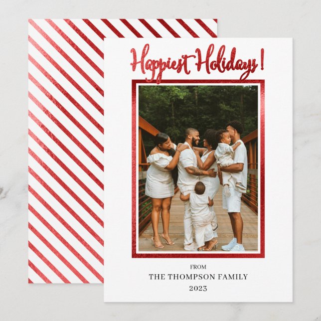 Elegant Classy Faux Foil Photo Happiest Holidays H Holiday Card (Front/Back)