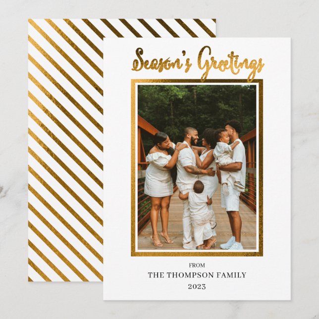 Elegant Classy Faux Foil Photo Season's Greetings Holiday Card (Front/Back)