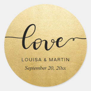 Elegant Classy Faux Gold Foil Love Handwritten Classic Round Sticker