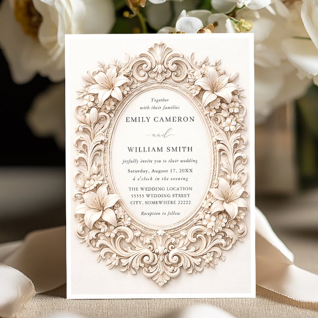 Elegant Classy Floral Baroque Frame Wedding Invitation (Creator Uploaded)