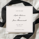 Elegant Classy Formal Black Frame Script Wedding  Save The Date<br><div class="desc">Elegant,  formal and classy square Wedding Save the Date with Script typography for the couple's names,  cream white background,  an elegant frame on the front and a black backer. Customise it with your own wedding information. A very elegant and sophisticated Wedding Announcement for modern couples.</div>