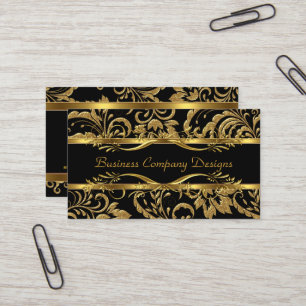Elegant Classy Gold Black Damask Embossed Look Business Card