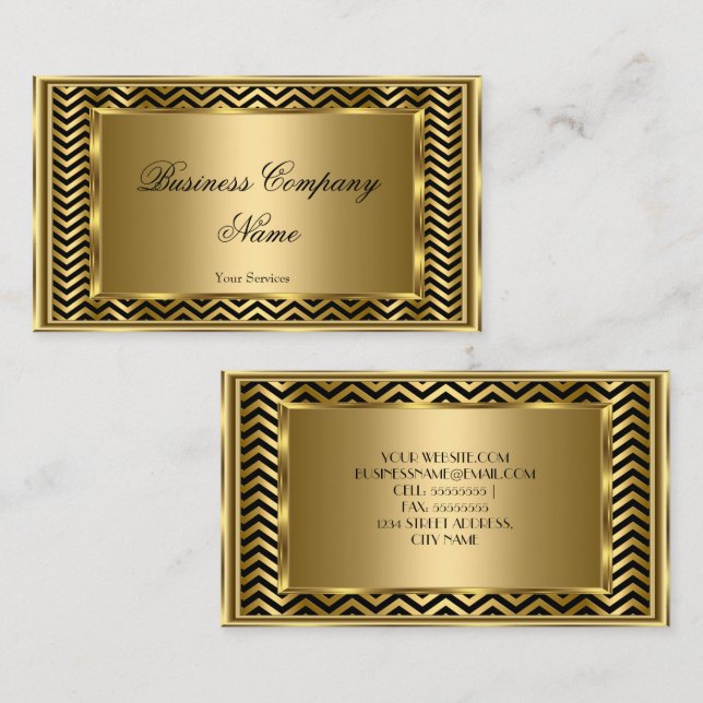 Elegant Classy Gold Black Frame Chevron Stripe Business Card (Front/Back)