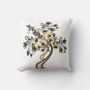 Elegant Classy Gold Black Tree of Life Zen Yoga Cushion