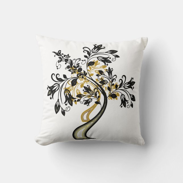 Elegant Classy Gold Black Tree of Life Zen Yoga  Cushion (Front)