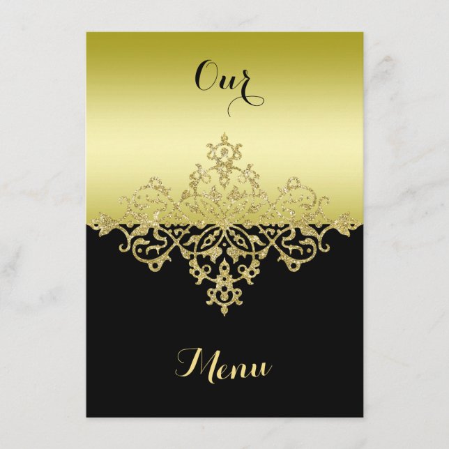 Elegant, Classy Gold & Black Wedding Menu (Front)
