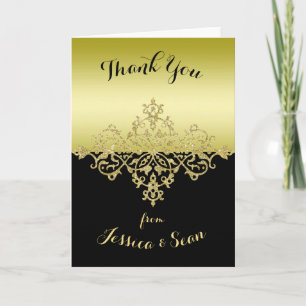 Elegant, Classy Gold & Black Wedding Thank You Card