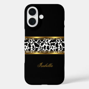 Elegant Classy Gold Black White Cow iPhone 16 Case