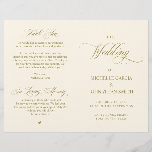 Elegant Classy Gold, Foldable Wedding Program (Front)