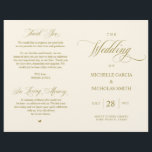 Elegant Classy Gold, Foldable Wedding Program<br><div class="desc">This is the foldable wedding ceremony program card, in classic elegance vintage old Gold themed. It is designed with scroll accent that can be personalised with custom/ personalised text for your bridal party, ceremony details, memorial notes and thank you message. ** Note: these text weight paper programs arrive flat and...</div>