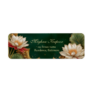 Elegant Classy Gold Lotus Indian Wedding Green Return Address Label