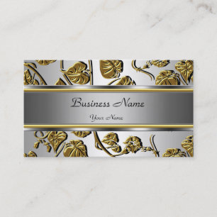 Elegant Classy Gold Silver Embossed Floral Leaf Business Card