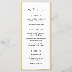 Elegant Classy Gold White Frame Wedding Dinner Menu
