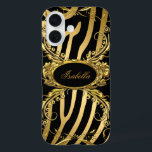 Elegant Classy Gold Zebra Black Floral  iPhone 16 Case<br><div class="desc">Elegant Classy Zebra Black Gold Floral Elegant Classy Gold</div>
