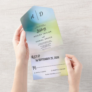Elegant classy green bokeh lights Wedding All In O All In One Invitation