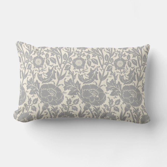 Elegant Classy Grey White Floral Pattern Lumbar Cushion (Front)