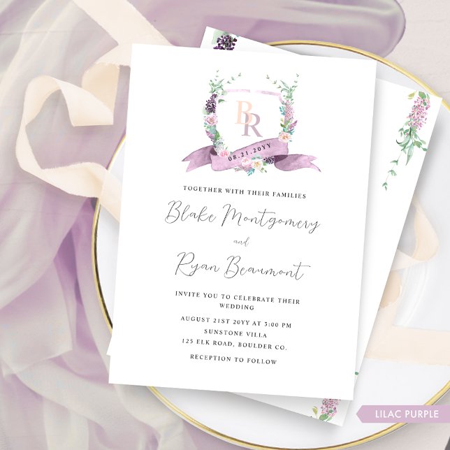 Elegant Classy Lilac Purple, Pink Monogram Wedding Invitation (Creator Uploaded)