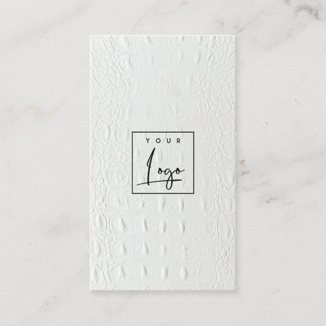 Elegant Classy Logo Ivory White Leather Texture Business Card (Front)