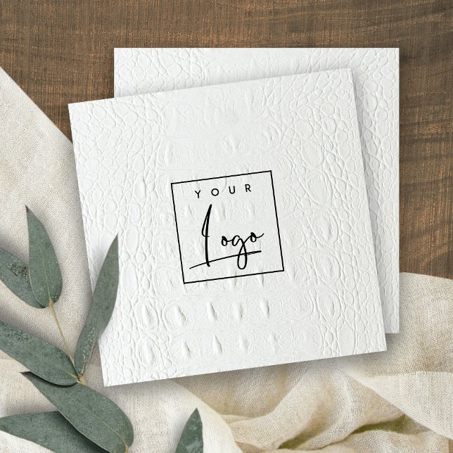 Elegant Classy Logo Ivory White Leather Texture Square Business Card (Creator Uploaded)