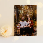 Elegant Classy Luxe Merry Christmas Font Overlay Foil Holiday Card<br><div class="desc">A vertical, one-photo Christmas card featuring the words "Merry Christmas" in an elegant, classic, luxe font overlayed on top of the photo. The back of the card features a gold striped background with room to enter your own message. You can change the colours of the background or add another photo....</div>