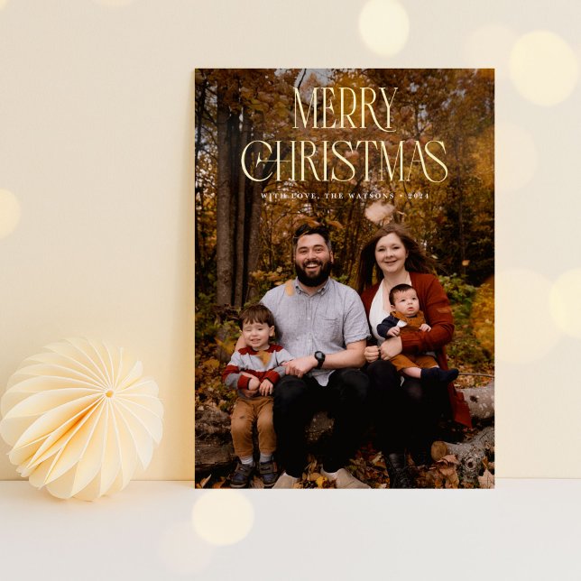 Elegant Classy Luxe Merry Christmas Font Overlay Foil Holiday Card (elegant, luxe, "Merry Christmas" font overlayed on top of photo card.)