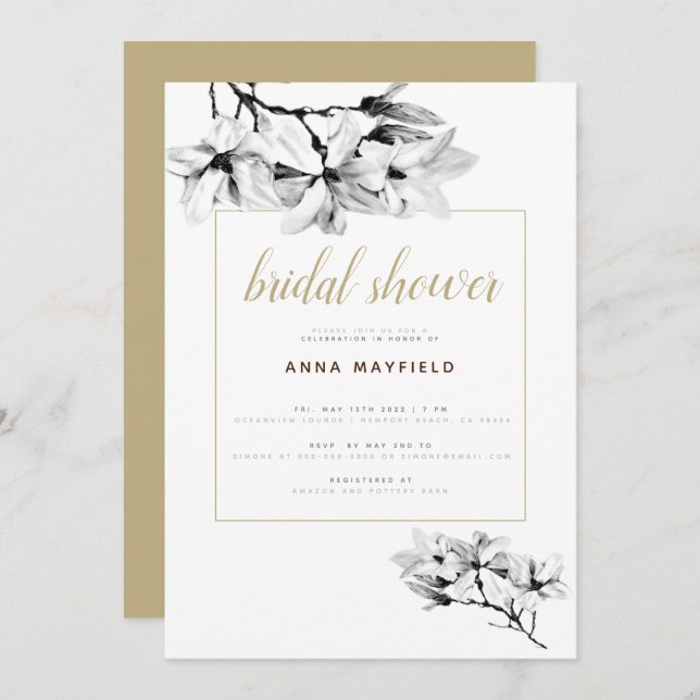 Elegant Classy Magnolias Chic Floral Bridal Shower Invitation (Front/Back)