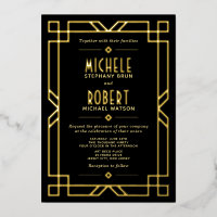 Elegant Classy Modern Art Deco Black Wedding Gold