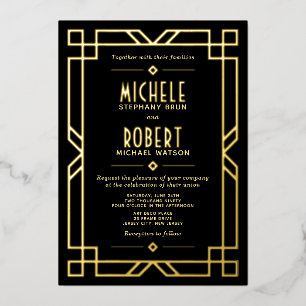 Elegant Classy Modern Art Deco Black Wedding Gold