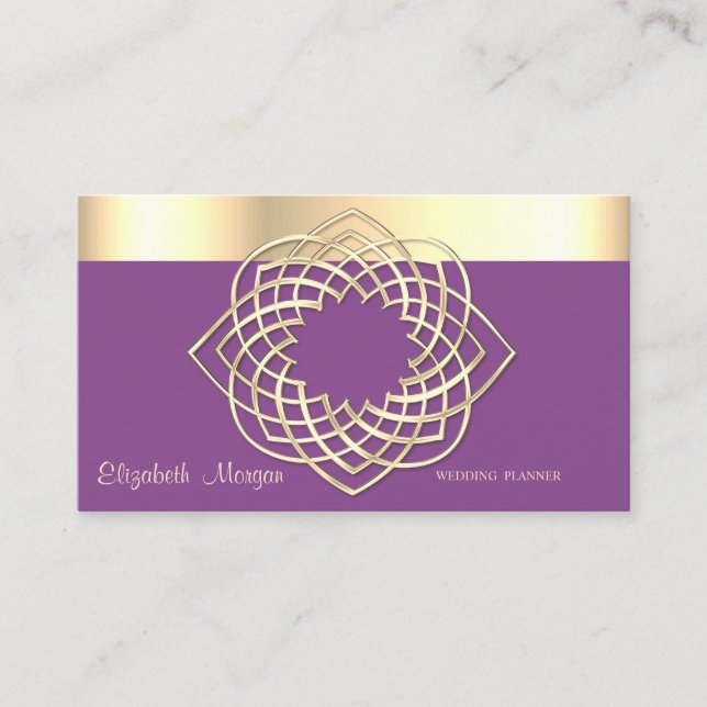 Elegant Classy Modern,Violet ,Faux Gold Border Business Card (Front)