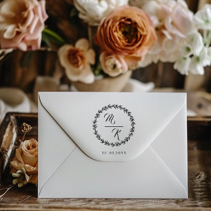 Elegant, classy monogram wreath rubber stamp