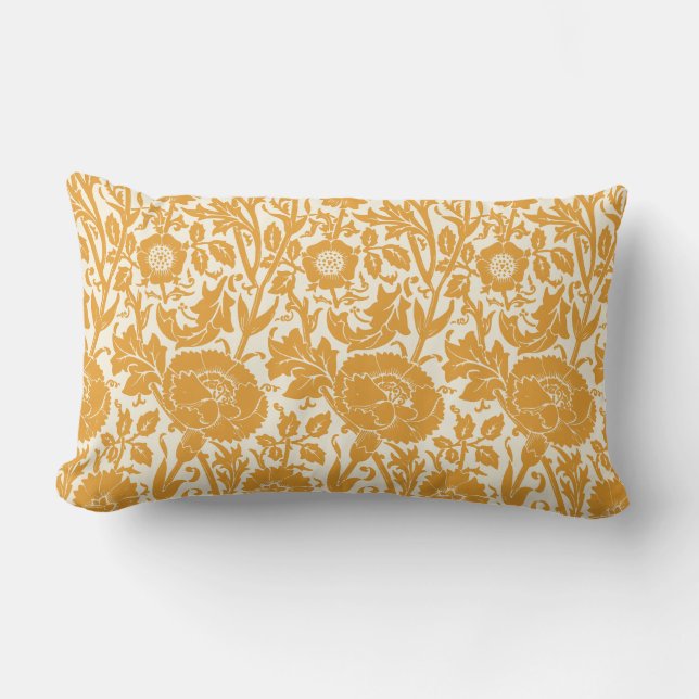 Elegant Classy Mustard Yellow Floral Pattern Lumbar Cushion (Front)