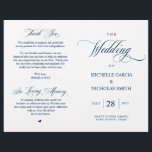 Elegant Classy Navy Blue, Foldable Wedding Program<br><div class="desc">This is the foldable wedding ceremony program card, in classic Elegant Classy Navy Blue themed. It is designed with scroll accent that can be personalised with custom/ personalised text for your bridal party, ceremony details, memorial notes and thank you message. ** Note: these text weight paper programs arrive flat and...</div>
