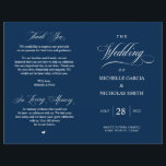 Elegant Classy Navy Blue, Foldable Wedding Program<br><div class="desc">This is the foldable wedding ceremony program card, in classic Elegant Classy Navy Blue themed. It is designed with scroll accent that can be personalised with custom/ personalised text for your bridal party, ceremony details, memorial notes and thank you message. ** Note: these text weight paper programs arrive flat and...</div>