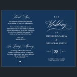 Elegant Classy Navy Blue, Foldable Wedding Program<br><div class="desc">This is the foldable wedding ceremony program card, in classic Elegant Classy Navy Blue themed. It is designed with scroll accent that can be personalised with custom/ personalised text for your bridal party, ceremony details, memorial notes and thank you message. ** Note: these text weight paper programs arrive flat and...</div>