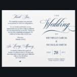 Elegant Classy Navy Blue, Foldable Wedding Program<br><div class="desc">This is the foldable wedding ceremony program card, in classic Elegant Classy Navy Blue themed. It is designed with scroll accent that can be personalised with custom/ personalised text for your bridal party, ceremony details, memorial notes and thank you message. ** Note: these text weight paper programs arrive flat and...</div>