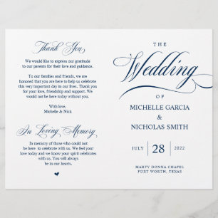 Elegant Classy Navy Blue, Foldable Wedding Program