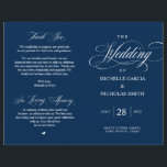 Elegant Classy Navy Blue, Foldable Wedding Program<br><div class="desc">This is the foldable wedding ceremony program card, in classic Elegant Classy Navy Blue themed. It is designed with scroll accent that can be personalised with custom/ personalised text for your bridal party, ceremony details, memorial notes and thank you message. ** Note: these text weight paper programs arrive flat and...</div>