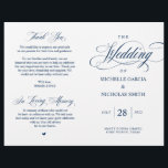 Elegant Classy Navy Blue, Foldable Wedding Program<br><div class="desc">This is the foldable wedding ceremony program card, in classic Elegant Classy Navy Blue themed. It is designed with scroll accent that can be personalised with custom/ personalised text for your bridal party, ceremony details, memorial notes and thank you message. ** Note: these text weight paper programs arrive flat and...</div>