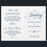 Elegant Classy Navy Blue, Foldable Wedding Program<br><div class="desc">This is the foldable wedding ceremony program card, in classic Elegant Classy Navy Blue themed. It is designed with scroll accent that can be personalised with custom/ personalised text for your bridal party, ceremony details, memorial notes and thank you message. ** Note: these text weight paper programs arrive flat and...</div>