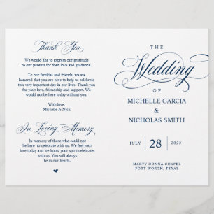 Elegant Classy Navy Blue, Foldable Wedding Program