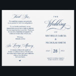 Elegant Classy Navy Blue, Foldable Wedding Program<br><div class="desc">This is the foldable wedding ceremony program card, in classic Elegant Classy Navy Blue themed. It is designed with scroll accent that can be personalised with custom/ personalised text for your bridal party, ceremony details, memorial notes and thank you message. ** Note: these text weight paper programs arrive flat and...</div>