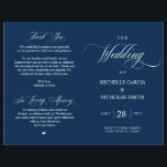 Elegant Classy Navy Blue, Foldable Wedding Program<br><div class="desc">This is the foldable wedding ceremony program card, in classic Elegant Classy Navy Blue themed. It is designed with scroll accent that can be personalised with custom/ personalised text for your bridal party, ceremony details, memorial notes and thank you message. ** Note: these text weight paper programs arrive flat and...</div>