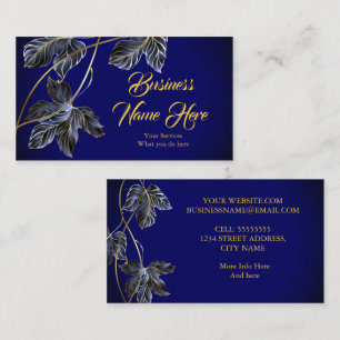 Elegant Classy Navy Blue Gold Leaf  Business Card
