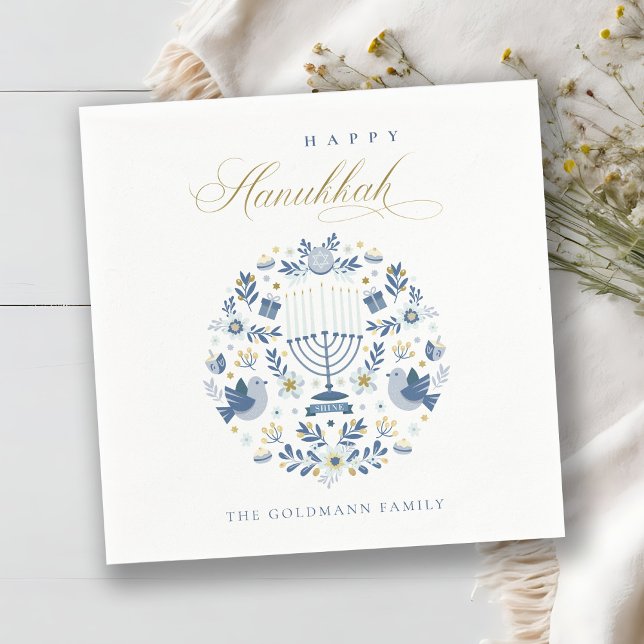 Elegant Classy Navy Blue Happy Hanukkah Floral Nap Napkin (Creator Uploaded)