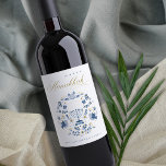 Elegant Classy Navy Blue Happy Hanukkah Floral Wine Label<br><div class="desc">If you need any further customisation please feel free to message me on yellowfebstudio@gmail.com.</div>