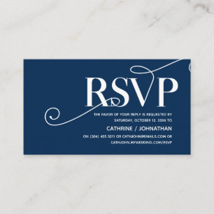 Elegant Classy, Navy Blue Script, RSVP respond Enclosure Card