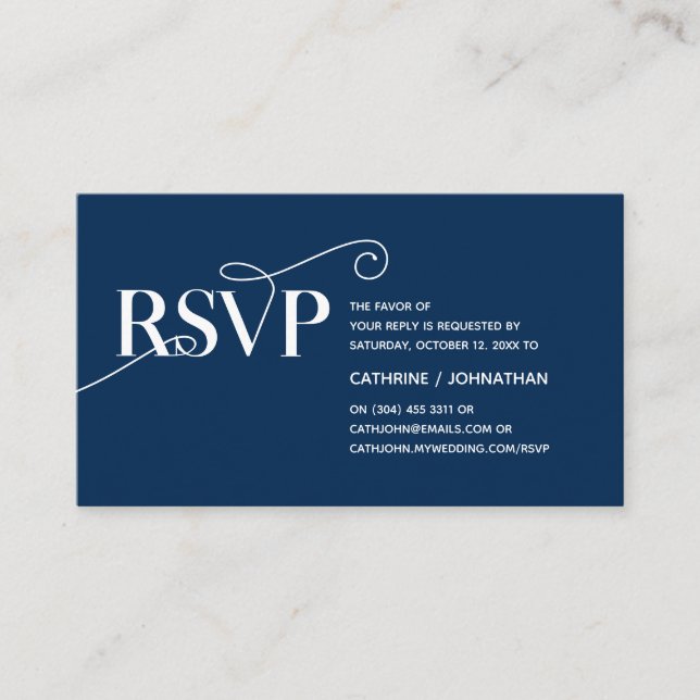 Elegant Classy, Navy Blue Script, RSVP respond Enclosure Card (Front)