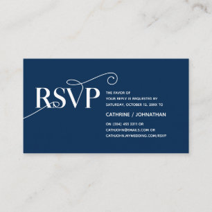 Elegant Classy, Navy Blue Script, RSVP respond Enclosure Card