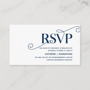 Elegant Classy, Navy Blue Script, RSVP respond Enclosure Card