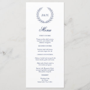 Elegant Classy Navy Blue Wedding Monogram Menu